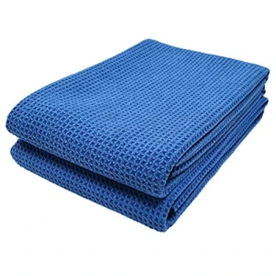 Image of POLYTE Elite Microfibre Drying Towel (63x91 cm, 2 Pack, Waffle, Blue)
