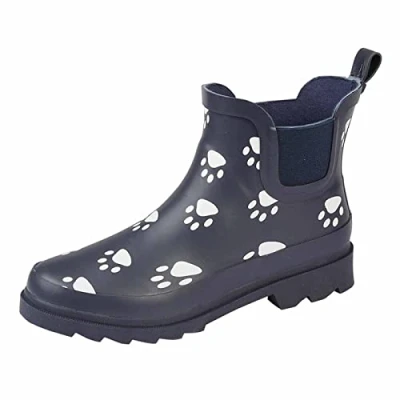 Image of StormWells W275C Ladies Ankle Wellington Boots Navy Blue/Paw Print 7
