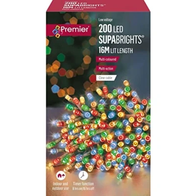 Image of Premier Decorations 200 LED Multi Action supabrights Coloured with Clear Cable