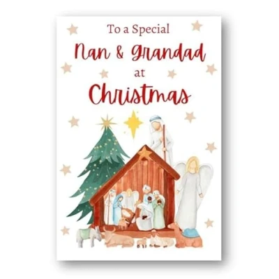Image of Second Ave Nan &amp; Grandad Christmas Nativity Xmas Holiday Festive Greetings Card