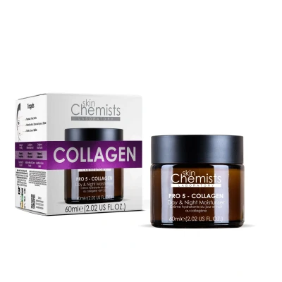 Image of skinChemists Pro 5 Collagen Day and Night Moisturiser 60ml Anit Aging Cream for Wrinkle Reduction Age Spots Intensive Hydration Smooth, Supple Skin