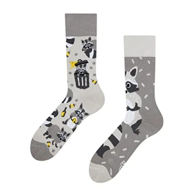 Image of Dedoles Unisex Socks for Women, Men &amp; Kids Cotton Funny Designs Football Bicycle Horses Plants Firefighter Gift Mismatched, Design: Masked Raccoon, Colour: Grey, Size: 8 9.5 W / 9 11 M UK