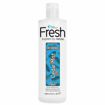 Image of GROOM PROFESSIONAL FRESH Cedar Mist Dog Shampoo Natural For Sensitive Skin Relieves Irritations Cleans &amp; Soothes Any Coat Type Earthy Scent, 350ml