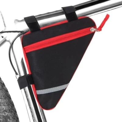 Image of QitinDasen Bike Triangle Bag, Waterproof Bicycle Front Tube Frame Double Sided Reflective Decoration Makes Night Riding Safer (Red)