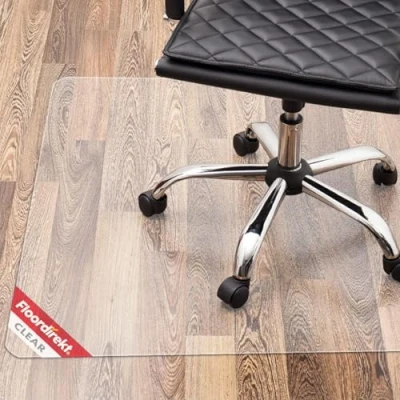 Image of Floordirekt PRO Polycarbonate Office Chair Mat for Hard Floor, Transparent Non Slip Floor Protection Underlay Mat, Heavy Duty Clear Plastic (100 cm x 114 cm)