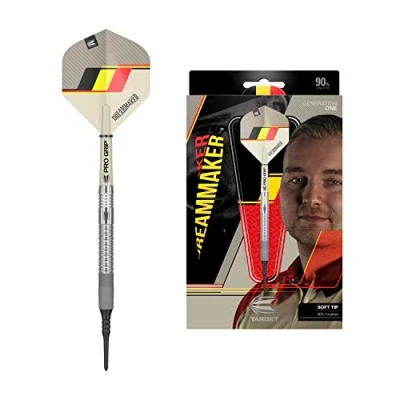 Image of Target Darts Unisex Dimitri Van Den Bergh Dream Maker G1 90% Tungsten Tip Set Soft Darts, Sand, Black, Yellow and Red, 19G UK