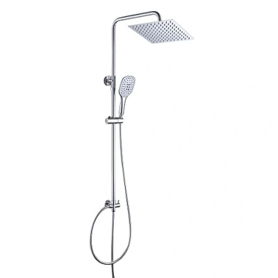 Image of JOHO Shower Set in Stainless Steel 304 with Bathroom System Bracket Adjustable Height Bar Column Overhead Rainfall Angle Chrome 25x25cm.