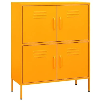 Image of vidaXL Mustard Yellow Steel Storage Cabinet 80x35x101.5 cm Multi with Two Shelves and Full Extension Drawers Easy to Assemble Industrial Style