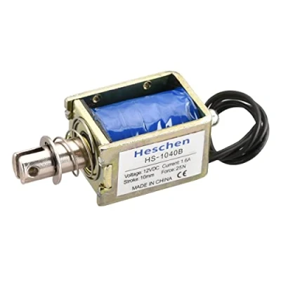 Image of Hechen Solenoid Electromagnet, HS 1040B, DC12V 1.6A 25N, 10mm Stroke, Push Pull Type Open Frame Door Lock