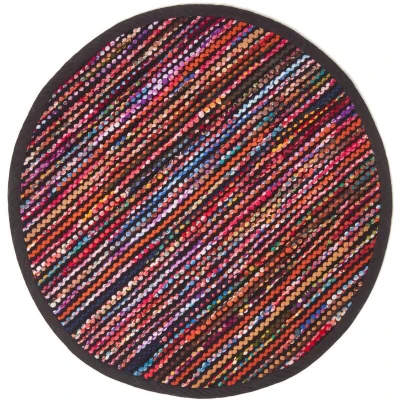 Image of HOMESCAPES Bohemian Style Folk Rug Handwoven Multi Coloured Recycled Fleece Chindi, 150 cm Round