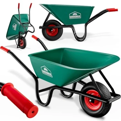 Image of GARDEBRUK® Heavy Duty Garden Wheelbarrow 100L 250KG Pneumatic Tyre Powder Coated Steel Rim Strong Large Transport Trolley Handcart Wheel Barrow Green &amp; Black