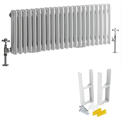 Image of Milano Windsor White Cast Iron Style Horizontal Double Column Radiator Feet 300mm x 1010mm