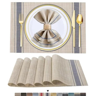 Image of ARTAND Placemats Blue Table Mats Set of 6 Woven Vinyl Place for Dinner Washable &amp; Durable Indoor/Outdoor Use Accessories Pcs,01
