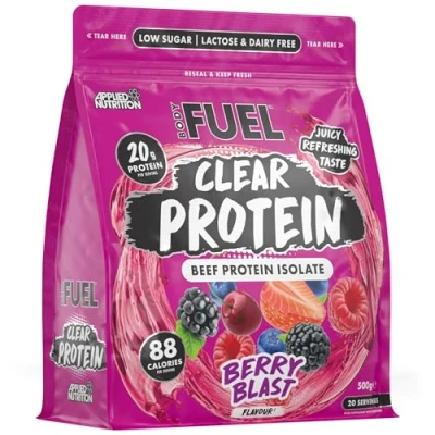 Image of BodyFuel Clear Protein Beef Isolate &amp; Refreshing Best Low Sugar Lactose Free Supplement Muscle Support (500g 20 Servings) (Berry Blast)