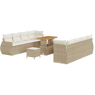 Image of vidaXL 11 Piece Garden Sofa Set with Cushions Beige Poly Rattan Acacia