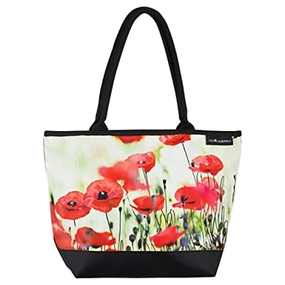 Image of VON LILIENFELD Handbag Poppies Flower Design Shopper Dimensions L 42 x H 30 D 15 cm Beach Bag Office, multicoloured, Contemporary