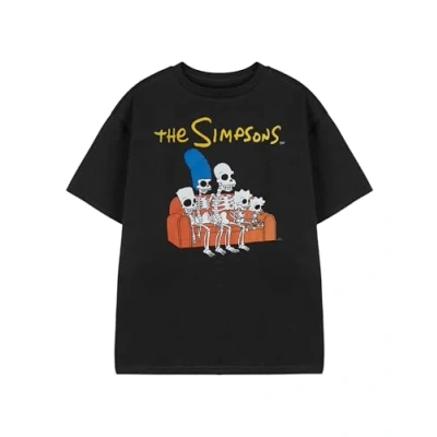 Image of Vanilla Underground The Simpsons Boys Black Skeleton Couch Graphic Tee Short Sleeve Crew Neck T Shirt Animated TV Show Apparel for Kids &amp; Teens Casual Wear Top by