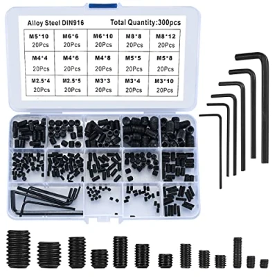 Image of 300 Pcs Allen Head Socket Screws Set, Grub Assorted, Black Hex Gead Screws, M2.5/M3/M4/M5/M6/M8 Cup Point Internal Drive for Door Handles, Faucet, Light Fixture