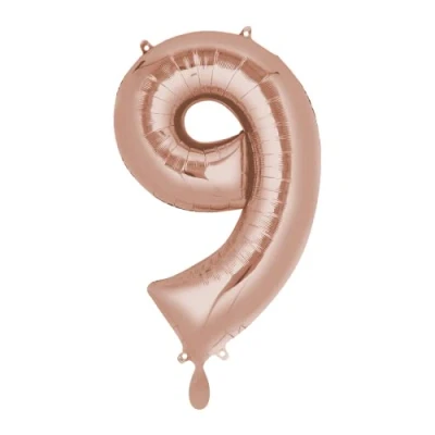 Image of Amscan 3660401 Mid Size Number 9 Rose Gold