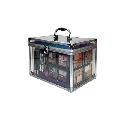 Image of bonvoyage, Colour Delights Makeup Set, 45 Piece Make up Kit with Lipstick, Eyeshadows, Blush, Manicure and Pedicure Set More, Portable Fashionable Transparent Briefcase