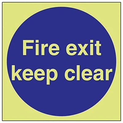 Image of V Safety Glow In The Dark Fire Exit Keep Clear Mandatory Sign 200mm x Self Adhesive Vinyl