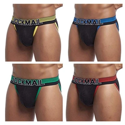 Image of 4PCS/Pack Sexy Men Briefs Mens Underwear Pack Comfortable Mesh Bikini Male Lace Panties Underpants (M, Red+Yellow+Blue+Green)