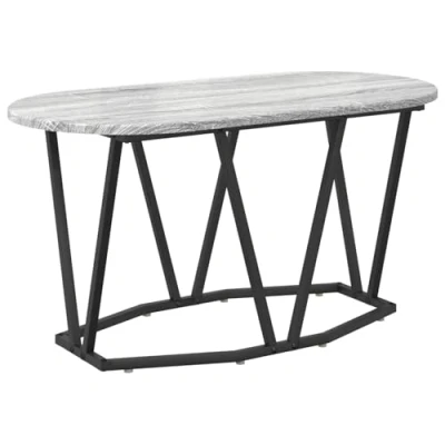 Image of vidaXL grey oval coffee table engineered wood &amp; metal indoor living room decor matte finish, modern design