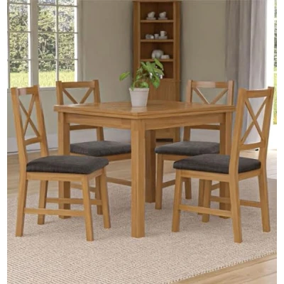 Image of Hallowood Furniture Waverly Extendable Dining Table and Chairs Set 4, Small Kitchen in Light Oak Cross Back Chair with Charcoal Grey Fabric Seat for Room, Lounge