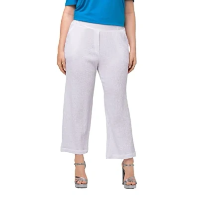 Image of Ulla Popken Women&#039;s Trousers, Bubble Structure Slacks, Snow White, 33W / 32L