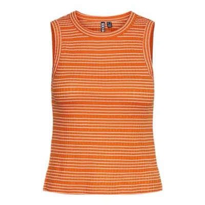 Image of PIECES Women&#039;s Pckiane Tank Top Bc, Mandarin Orange/Stripes: Cloud Dancer, XL