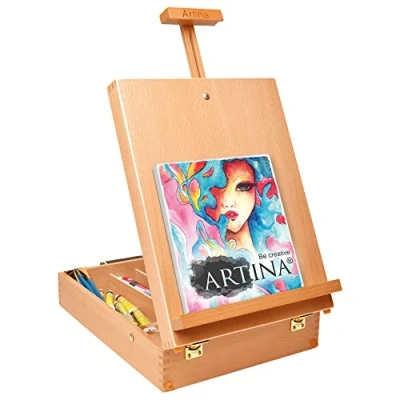 Image of Artina Table Easel Nancy Foldable Wooden Beechwood with Art Storage Adjustable Artist for Painting Drawing