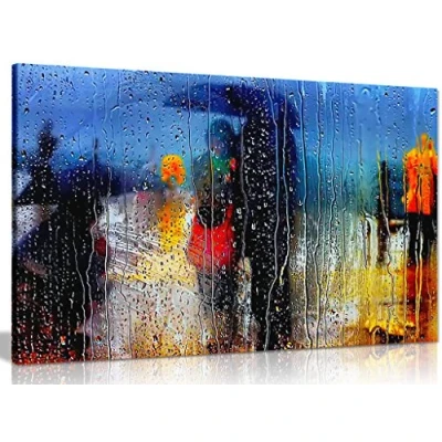 Image of Abstract Art Romance in The Rain Canvas Wall Picture Print (24x16in)