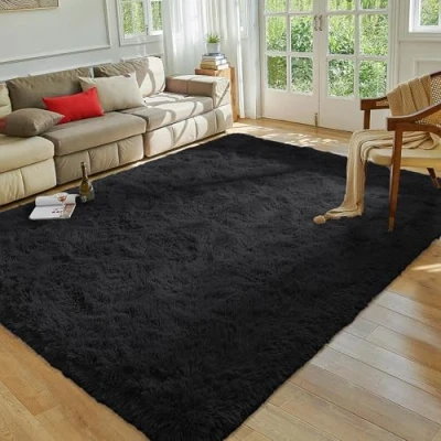 Image of MOONLIGHT20015 Rugs Living Room 120 x 170 Fluffy Black Area for Bedroom Super Soft Large Shaggy Pile Non Slip Shedding Rug Modern Plush Carpet Lounge