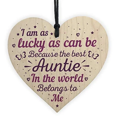 Image of RED OCEAN Keepsake Wooden Heart Plaque Birthday Thank You Gifts for Auntie Aunty Aunt Mum