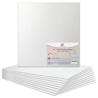 Image of 6 x / 15 15cm Canvas Panel Stretched Blank Board Primed Artist Boards 100% Cotton for Oil Paint Acrylic Painting Mixed Media White Canvases (6x6 Inch 10 Boards)