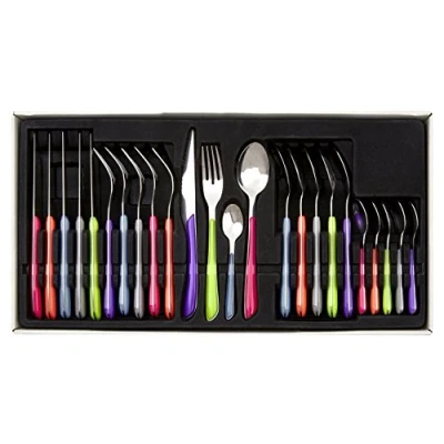 Image of Premier Housewares Cutlery Sets Multi Colour 24 Piece Knife and Fork Set Stainless Steel Kitchen Cuterley 50 x 27 4