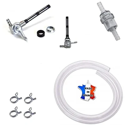 Image of UNIVERSAL FUEL SET : TAP M10x1 + HOSE FILTER CLAMP MOTORCYCLE MOPED ROLLER MOTO VESPA PIAGGIO ZUNDAPP KREIDLER PEUGEOT MOTOBECANE OIL PETCOCK INLINE VALVE ON/OFF PETROL