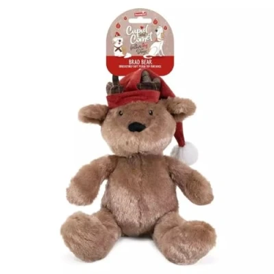 Image of Surrey Feed Christmas Dog Toy Teddy Bear Plush with Santa Hat &amp; Antlers