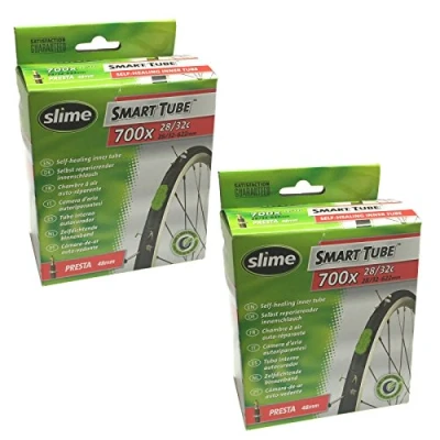 Image of 2 x Slime Bike Inner Tubes 700 28 32c Presta Valves Filled To Instantly Seal And Repair Punctures