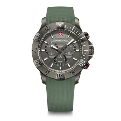 Image of Wenger Men&#039;s Watch Seaforce Chrono Analog Quartz, Chronograph, Ø 43 mm, Swiss Made, Water Resistant up to 200 m, Black Ice/Green, Silicon Strap Green, 01.0643.127
