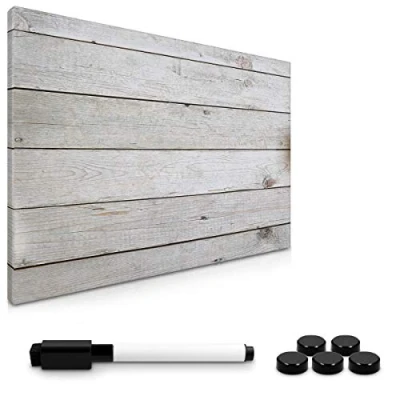 Image of Navaris Magnetic Memo Board Whiteboard 60 x 40 cm Dry Erase White with Design for Wall Includes Marker and Magnets Wooden Planks
