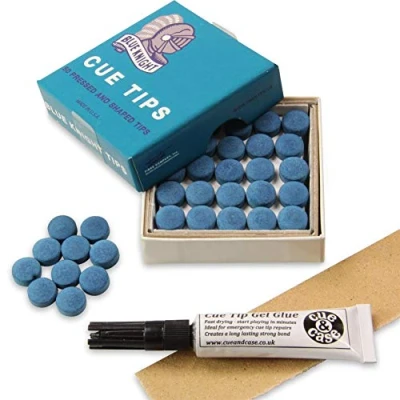 Image of 10 X 10mm Tweeten BLUE KNIGHT Leather Snooker Pool Cue Tips FREE Sandpaper