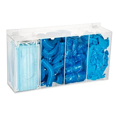 Image of KOEMEHR Hairnet &amp; Shoe Cover Dispenser Disposable Mask Acrylic Storage 4 Containers Plastic Glove Box Holder Clear Standing/Wall Mount Organizing Sanitation Tool Laboratory, Kitchen Restaurant