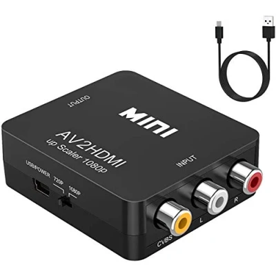 Image of RCA to HDMI Adapter,AV Converter,1080P Mini Composite CVBS Video Audio Converter Adapter Supporting PAL/NTSC for TV/PC/ PS2/PS3/ STB/Xbox VHS/VCR/Blue Ray DVD Players