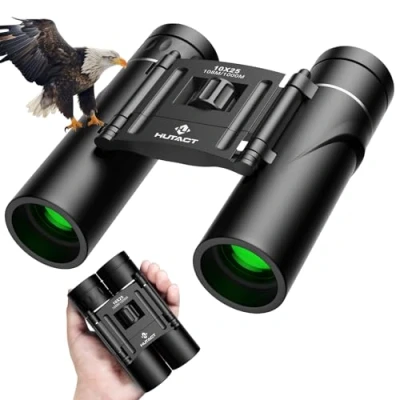 Image of HUTACT Binoculars Compact, 10x25 Small and Lightweight, Rubber Shell Touching, Mini Pocket Folding wih Fully Coated Lens for Travel Hiking Bird Watching Adults Kids
