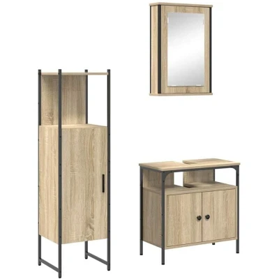 Image of vidaXL 3 Piece Bathroom Furniture Set Sonoma Oak Engineered Wood