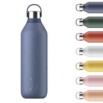 Image of Chilly&#039;s Series 2 Water Bottle Stainless Steel Thermal Bottles with Double Wall Vacuum, Soft Collar &amp; Carry Loop Whale Blue, 1000ml