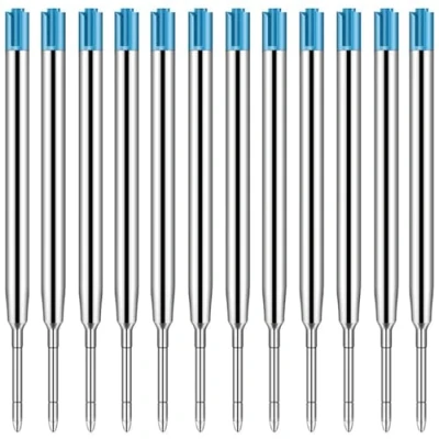 Image of 12 Pieces Ballpoint Pen Refill, Replaceable Metal Refills, Biro Refills for G2 Size, Universal Refill G2, Daily Work, 1 mm (Blue)