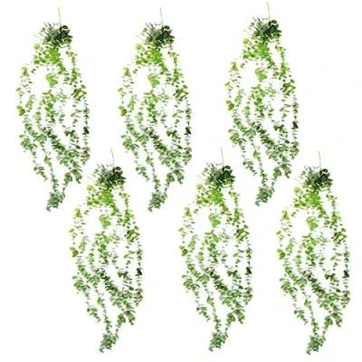 Image of Leaf Design Artificial Hanging Plants Multipack, 6 X 80cm Eucalyptus,