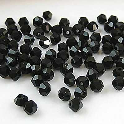 Image of yibenwanligod 100 Faceted Bicone Crystal Glass Beads 4mm for Jewelry Making (Black)